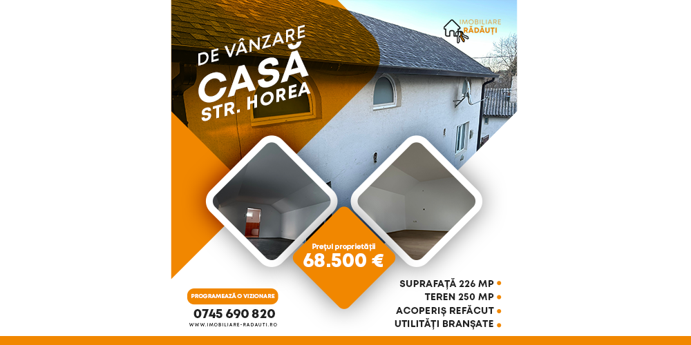 <strong>Imobiliare Rădăuți vă oferă spre vânzare Casă cu suprafața de 226 mp situată pe Str. Horea</strong> _Poza Reprezentativa - Casa Str. Horea - Teren de Vanzare
