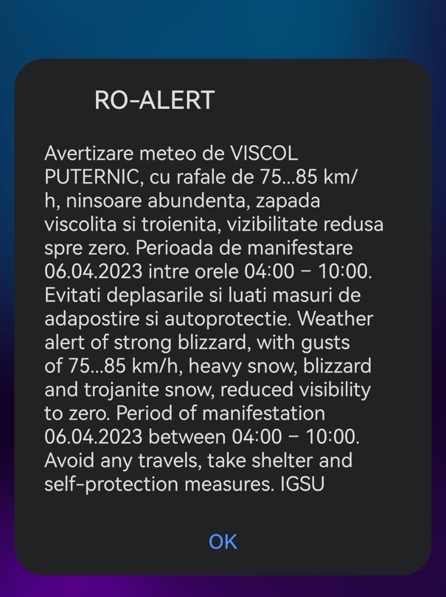 Codul Roșu de viscol a fost prelungit până la ora 10 și a fost extins și în județele Suceava și Neamț. Codul Roșu de viscol a fost prelungit până la ora 10 și a fost extins și în județele Suceava și Neamț.