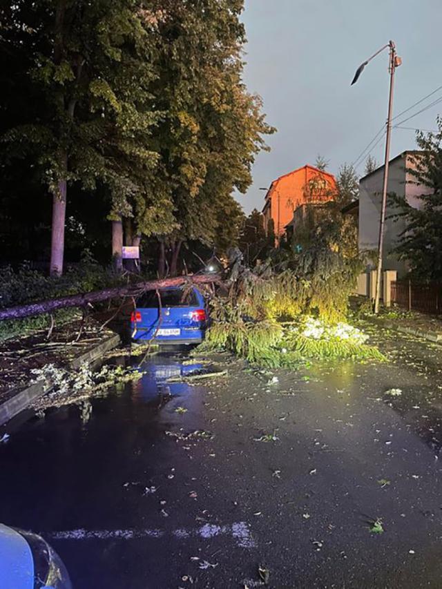 Trei incendii provocate de trăsnete, mulți copaci căzuți și o bucată de acoperiș de bloc luată de vânt Trei incendii provocate de trăsnete, mulți copaci căzuți și o bucată de acoperiș de bloc luată de vânt