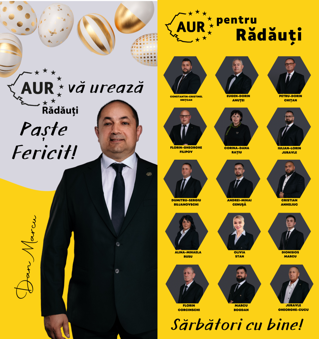 George-Dan Marcu și Echipa AUR Rădăuți vă urează Paște Fericit alături de familie George-Dan Marcu și Echipa AUR Rădăuți vă urează Paște Fericit alături de familie