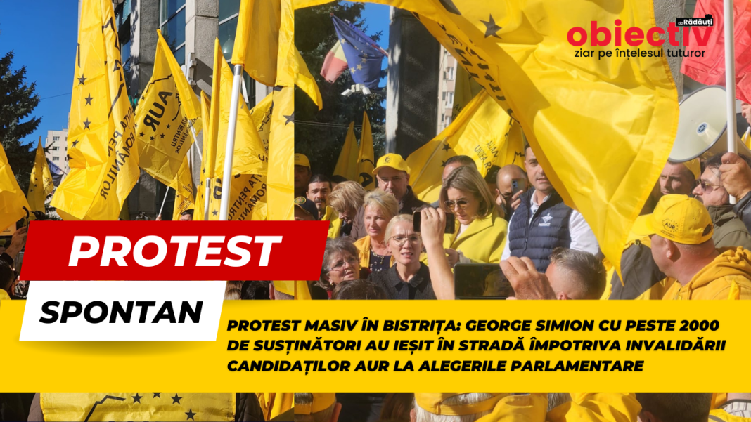 Protest masiv în Bistrița: George Simion cu peste 2000 de susținători au ieșit în stradă împotriva invalidării candidaților AUR la alegerile parlamentare Protest masiv în Bistrița: George Simion cu peste 2000 de susținători au ieșit în stradă împotriva invalidării candidaților AUR la alegerile parlamentare